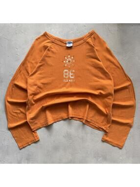 Vintage Y2K Old Navy Orange Boxy Cropped Floral Indie Long Sleeve Shirt